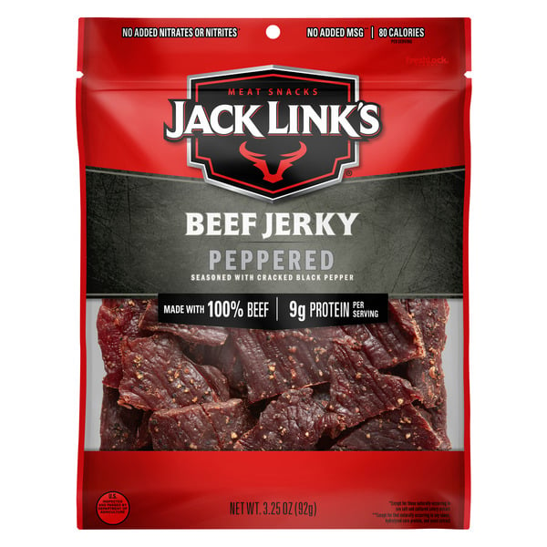 Jerky Jack Link's Beef Jerky, Peppered, Meat Snacks hero