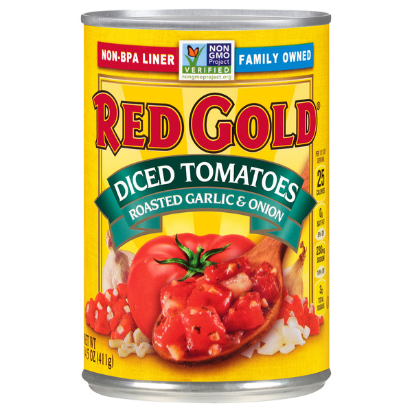 Canned & Jarred Vegetables Red Gold Roasted Garlic & Onion Diced Tomatoes hero