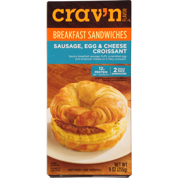 Frozen Breakfast Crav'n Flavor Breakfast Sandwiches, Croissant, Sausage, Egg & Cheese hero