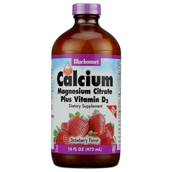 Vitamins & Supplements Bluebonnet Liquid Calcium Magnesium Citrate Plus Vitamin D3 Strawberry hero