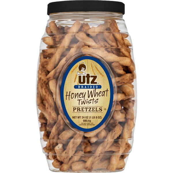 Utz Honey Wheat Twists Pretzels Barrel hero