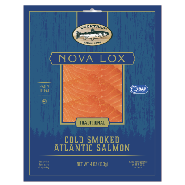 Packaged Seafood Ducktrap River of Maine Nova Lox Cold Smoked Atlantic Salmon hero