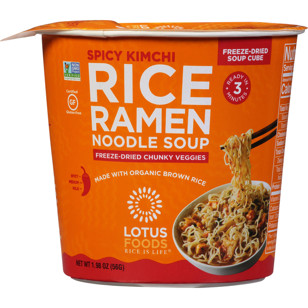 Asian Foods Lotus Foods Rice Ramen Noodle Soup, Spicy Kimchi hero