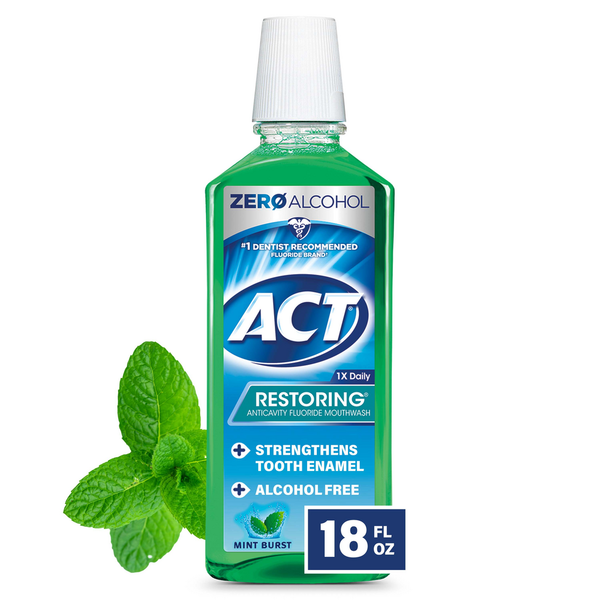 Oral Hygiene ACT Mouthwash, Anticavity Fluoride, Mint Burst hero