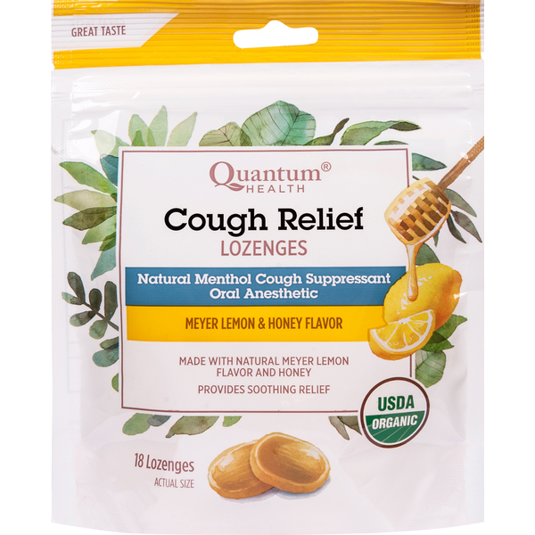 Energy & Granola Bars Quantum Health Cough Relief, Lozenges, Meyer Lemon & Honey Flavor hero