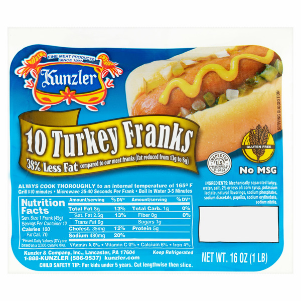 Hot Dogs, Bacon & Sausage Kunzler Turkey Franks 10 Count hero