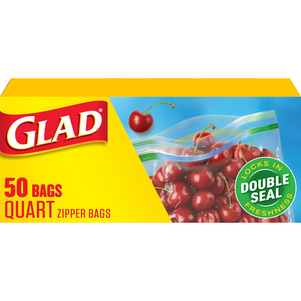 Glad Zipper Food Storage Plastic Bags, Quart hero