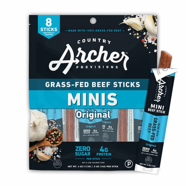 Popcorn & Jerky Country Archer Mini Jerky Beef Sticks, Original, Grass-Fed hero