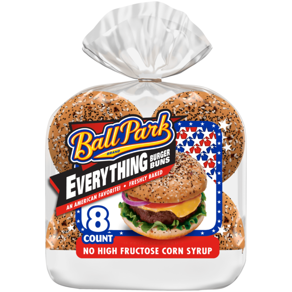 Bread Ball Park 8 count, Everything Pre-sliced Burger Buns hero