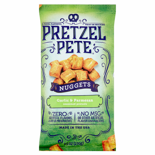 Chips & Pretzels Pretzel Pete Garlic And Parmesan Seasoned Pretzels Nuggets hero