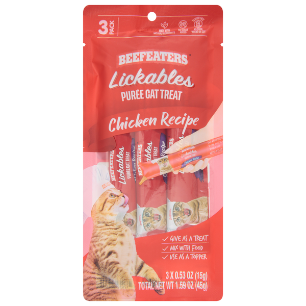 Cat Food & Care Beefeaters Cat Treat, Puree, Chicken Recipe, 3 Pack hero