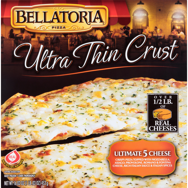 Frozen Pizza Bellatoria Pizza, Ultra Thin Crust, Ultimate 5 Cheese hero