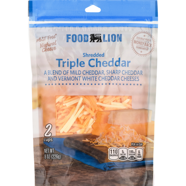 Packaged Cheese Food Lion Natural Shredded Triple Cheddar Cheese hero