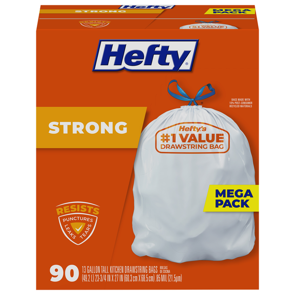 Trash Bags & Liners Hefty Tall Kitchen Drawstring Bags Mega Pack Kitchen Bags hero