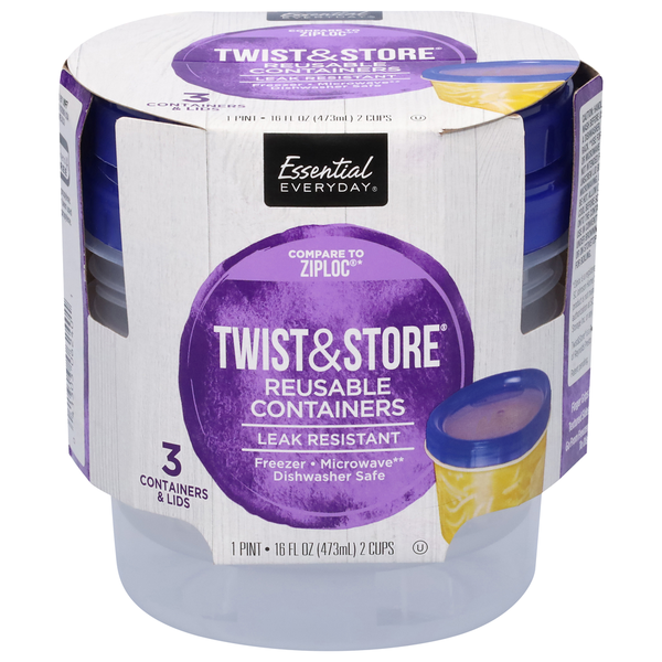 Food Storage Essential Everyday Containers, Reusable, Twist & Store, 16 Fluid Ounce hero