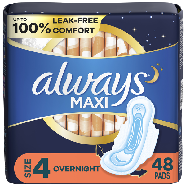 Feminine Care Always Maxi Overnight Pads With Wings Unscented hero