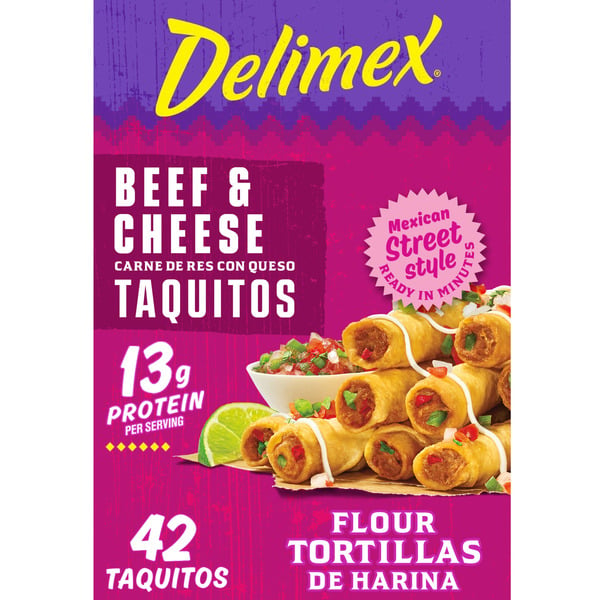 Frozen Appetizers & Sides Delimex Beef & Cheese Large Flour Taquitos Frozen Food Snacks hero