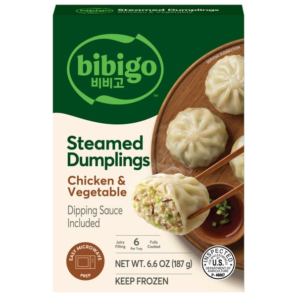 Frozen Meals Bibigo Chicken & Vegetable Steamed Dumplings hero