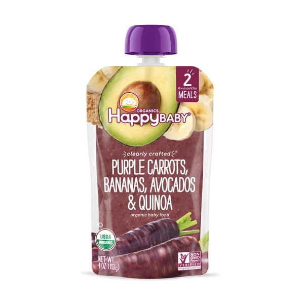 Baby Food & Formula Happy Baby Organics Clearly Crafted Stage 2 Meals Purple Carrots, Bananas, Avocados & Quinoa Pouch hero