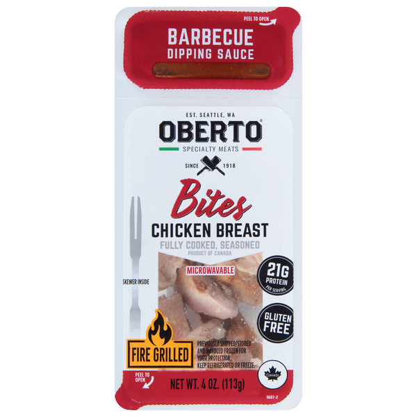 Prepared Meals Oberto Chicken Breast, Bites, Barbecue Dipping Sauce, Fire Grilled hero