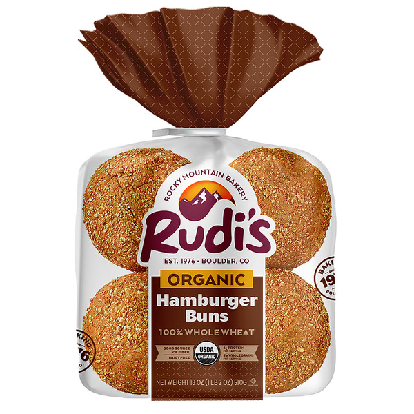 Bread Rudi's Organic 100% Whole Wheat Hamburger Buns hero