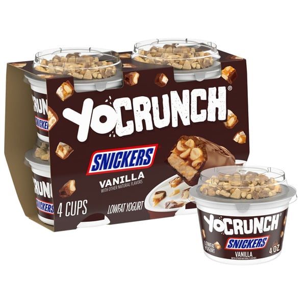 Yogurt YoCrunch Vanilla Lowfat Yogurt with Snickers Pieces hero