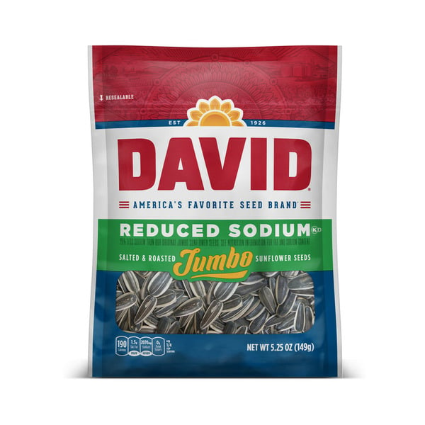 Nuts, Seeds & Dried Fruit DAVID Reduced Sodium Salted and Roasted Jumbo Sunflower Seeds Keto Friendly Snack hero