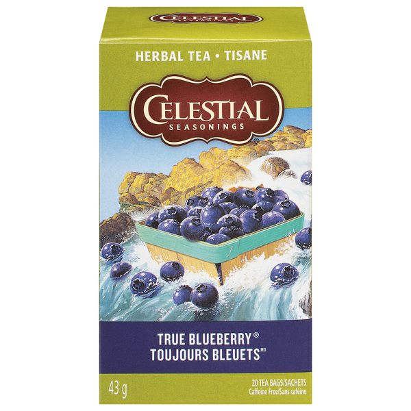 Tea Celestial Seasonings Herbal Tea, Caffeine Free, True Blueberry, Tea Bags hero