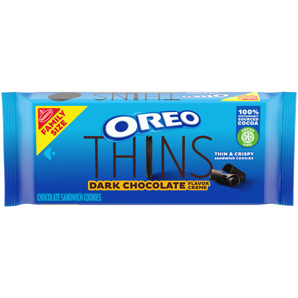 Cookies & Cakes Oreo Thins Dark Chocolate Creme Sandwich Cookies, Family Size hero