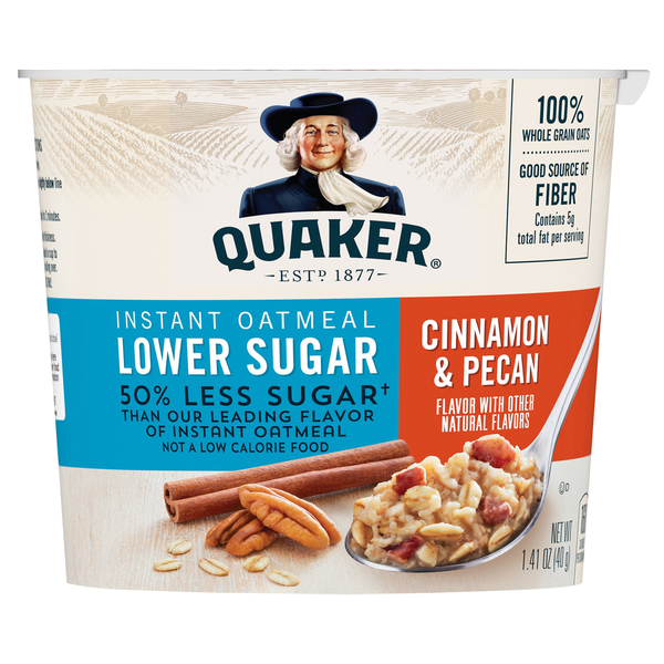 Breakfast Bars & Pastries Quaker Instant Oatmeal, Lower Sugar, Cinnamon & Pecan hero