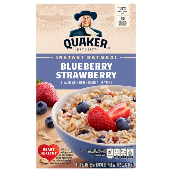 Hot Cereal & Pancake Mixes Quaker Oatmeal, Blueberry Strawberry, Instant hero