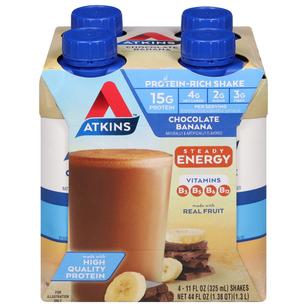 Cocoa & Drink Mixes Atkins Protein-Rich Shake, Steady Energy, Chocolate Banana hero