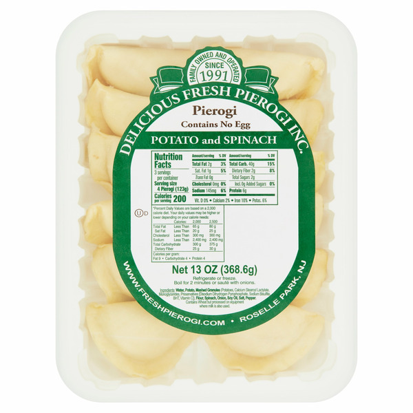 Frozen Meals & Appetizers Delicious Fresh Pierogi Inc. Potato And Spinach Pierogi hero