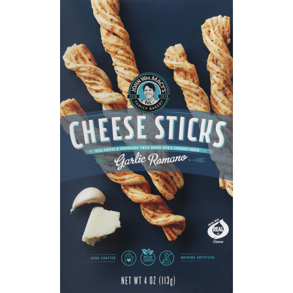 Crackers John Wm. Macy's Cheese Sticks, Garlic Romano hero