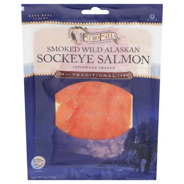 Packaged Seafood Echo Falls Salmon, Sockeye, Wild Alaskan, Smoked, Traditional hero