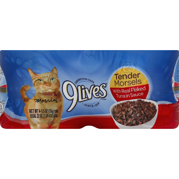 Cat Food & Care 9 Lives Cat Food, with Real Flaked Tuna in Sauce, Tender Morsels hero