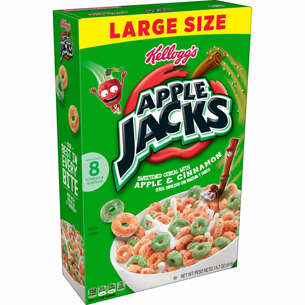 Cereal Kellogg's Apple Jacks Breakfast Cereal, 8 Vitamins and Minerals, Kids Snacks, Original hero