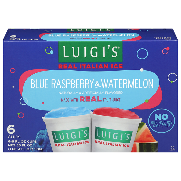 Ice Cream & Ice LUIGI'S Real Italian Ice Blue Raspberry,Watermelon Variety Pack hero