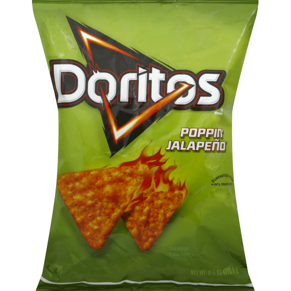 Chips & Pretzels Doritos Tortilla Chips, Poppin, Jalapeno Flavored hero