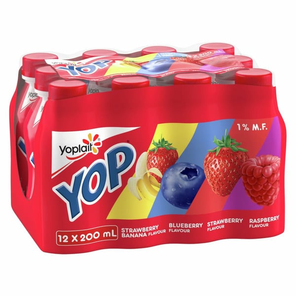 Yoplait Yop 1% Drinkable Yogurt, Strawberry, Blueberry, Raspberry, and Strawberry Banana hero