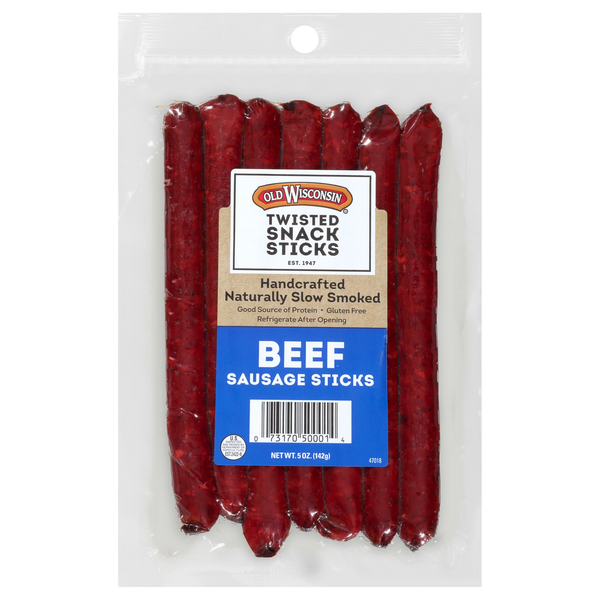 Popcorn & Jerky Old Wisconsin Snack Sticks, Twisted, Beef hero