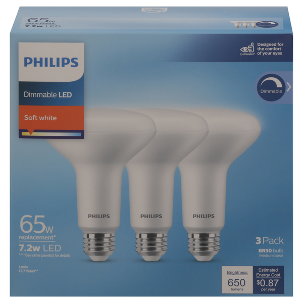 More Household Philips Light Bulbs, LED, Soft White, Dimmable, 7.2 Watts hero