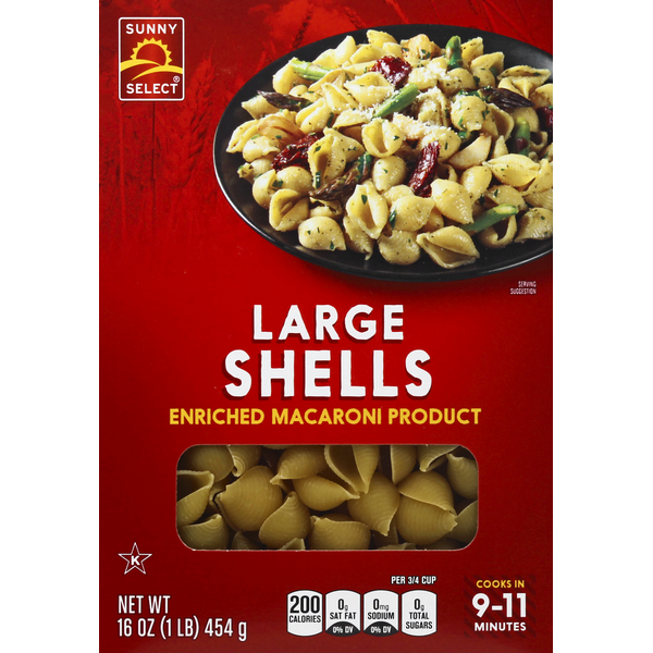 Dry Pasta Sunny Select Shells, Large hero