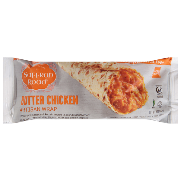 Frozen Meals Saffron Road Artisan Wrap, Butter Chicken hero