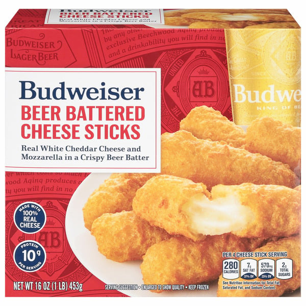 Frozen Appetizers & Sides Farm Rich Budweiser Beer Battered Cheese Sticks, Frozen Appetizer hero