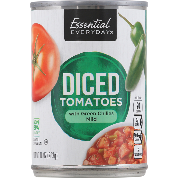 Canned & Jarred Vegetables Essential Everyday Tomatoes with Green Chilies, Mild, Diced hero