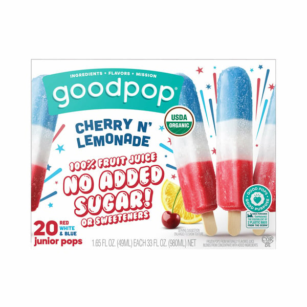 Ice Cream & Desserts GoodPop Organic Cherry n Lemonade, Red White Blue, No Added Sugar Ice Pop hero