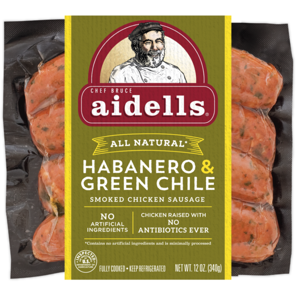 Hot Dogs, Bacon & Sausage Aidells Smoked Chicken Sausage, Habanero & Green Chile, 12 oz. (4 Fully Cooked Links) hero