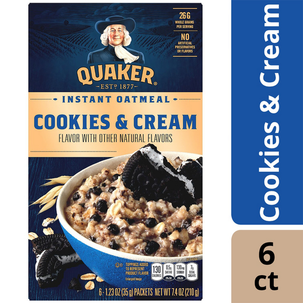 Cereal Quaker Oatmeal, Instant, Cookies & Cream hero