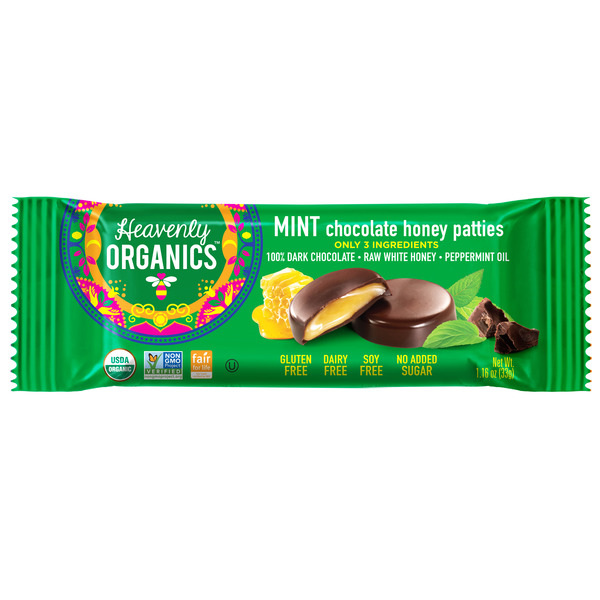 Candy & Chocolate Heavenly Organics Chocolate Honey Patties, Mint hero